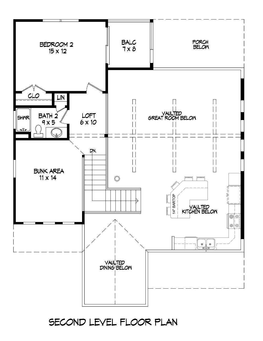 Floor Plan Second Story of Craftsman Plan #196-1012