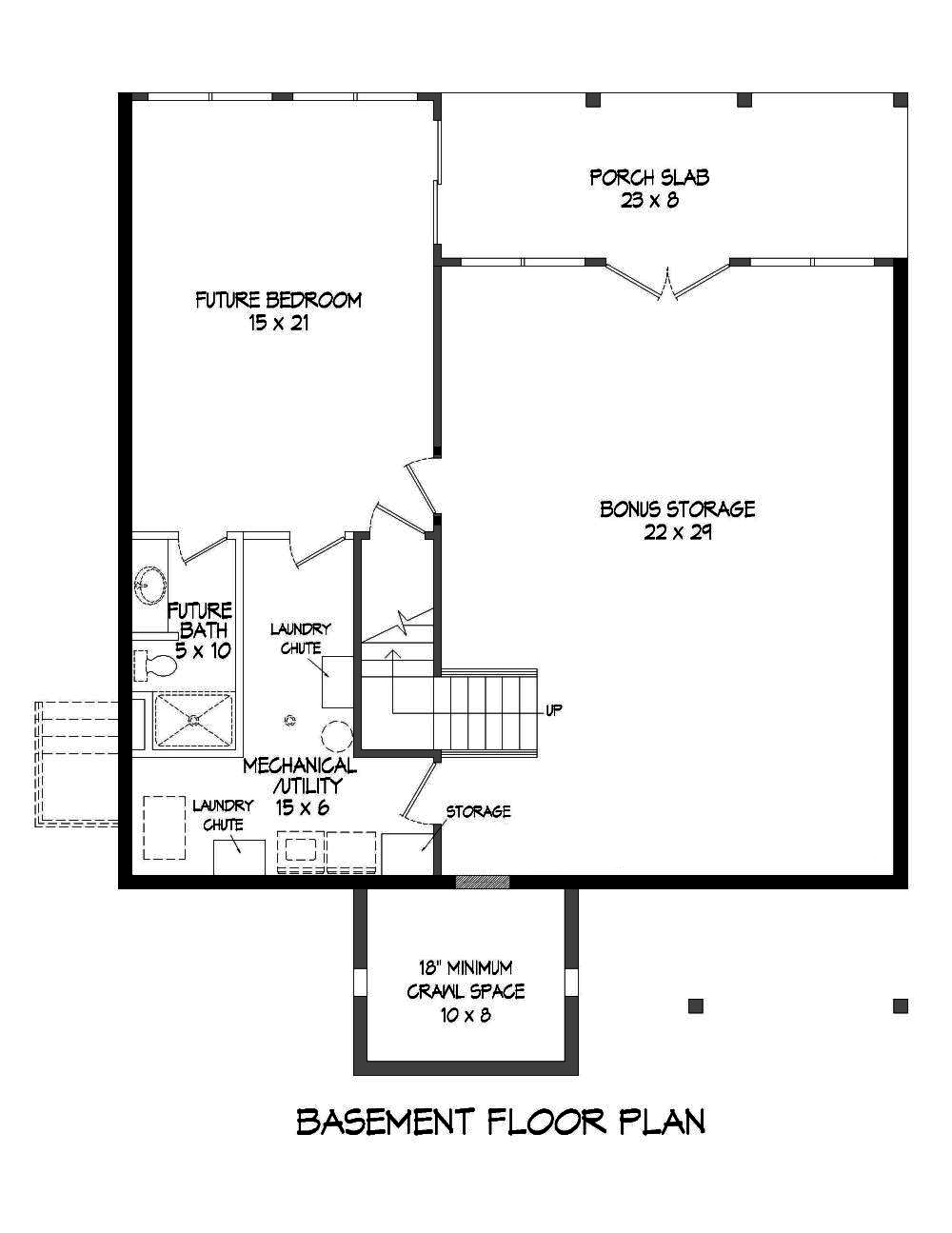 Floor Plan Basement of Craftsman Plan #196-1012