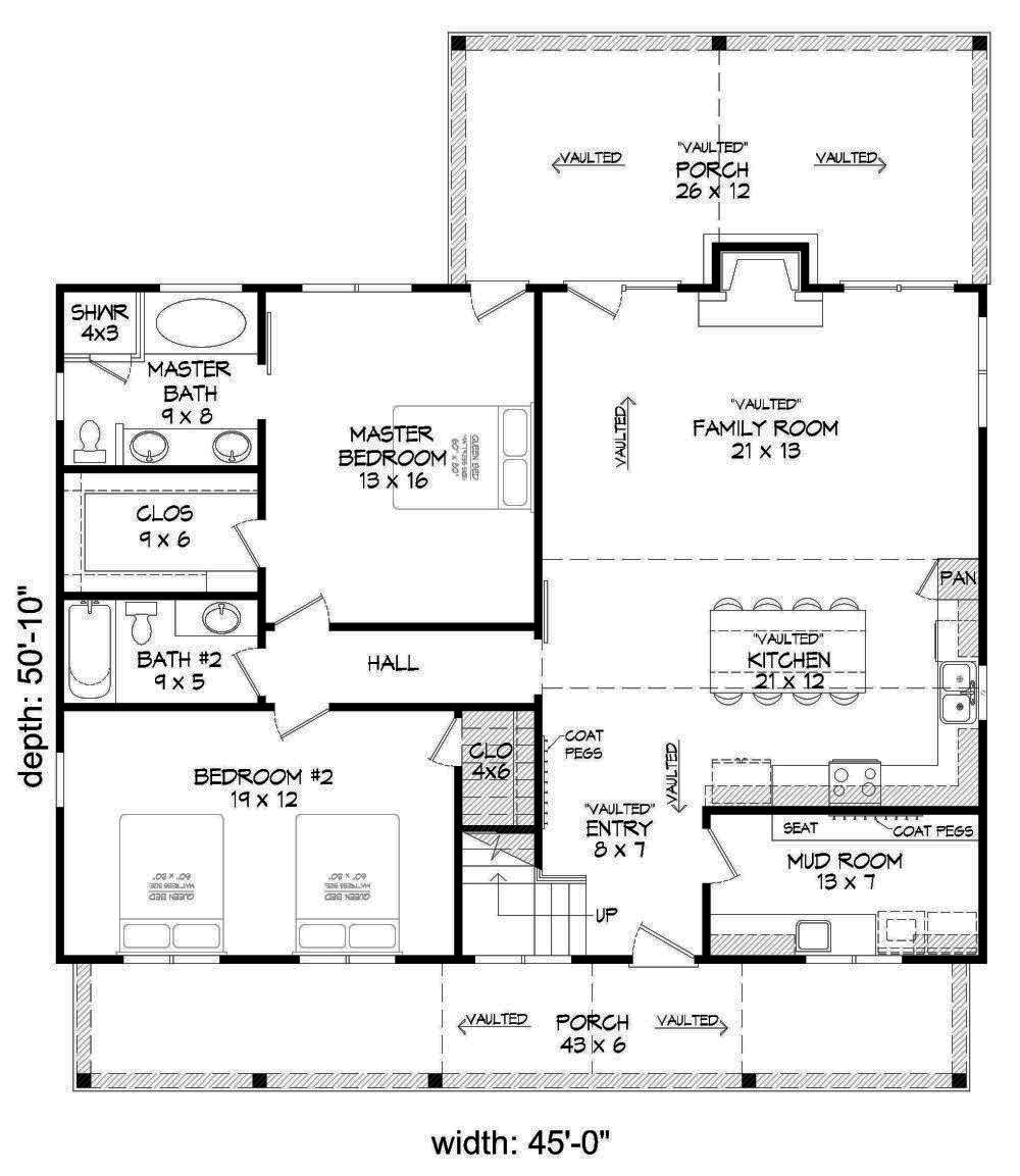 Floor Plan First Story of Vacation Homes Plan #196-1013
