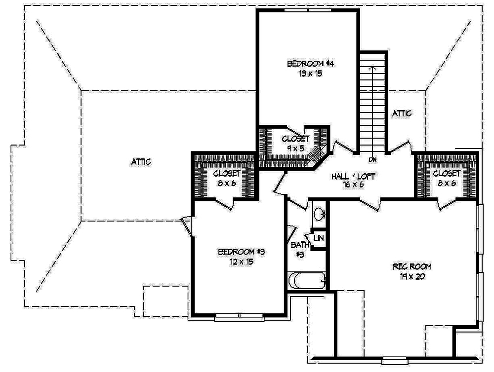 Floor Plan Second Story of European Plan #196-1015
