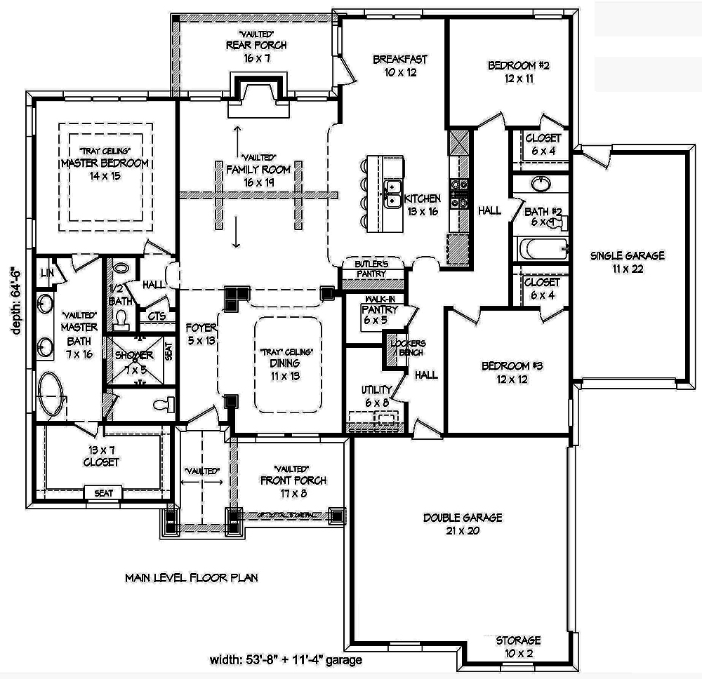 Floor Plan First Story of Craftsman Plan #196-1017