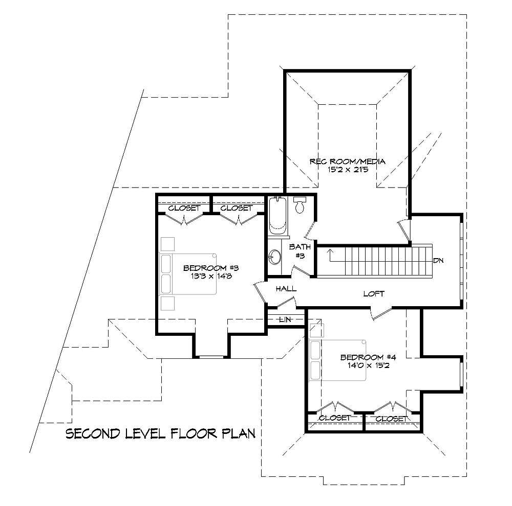 Floor Plan Second Story of Tudor Plan #196-1021