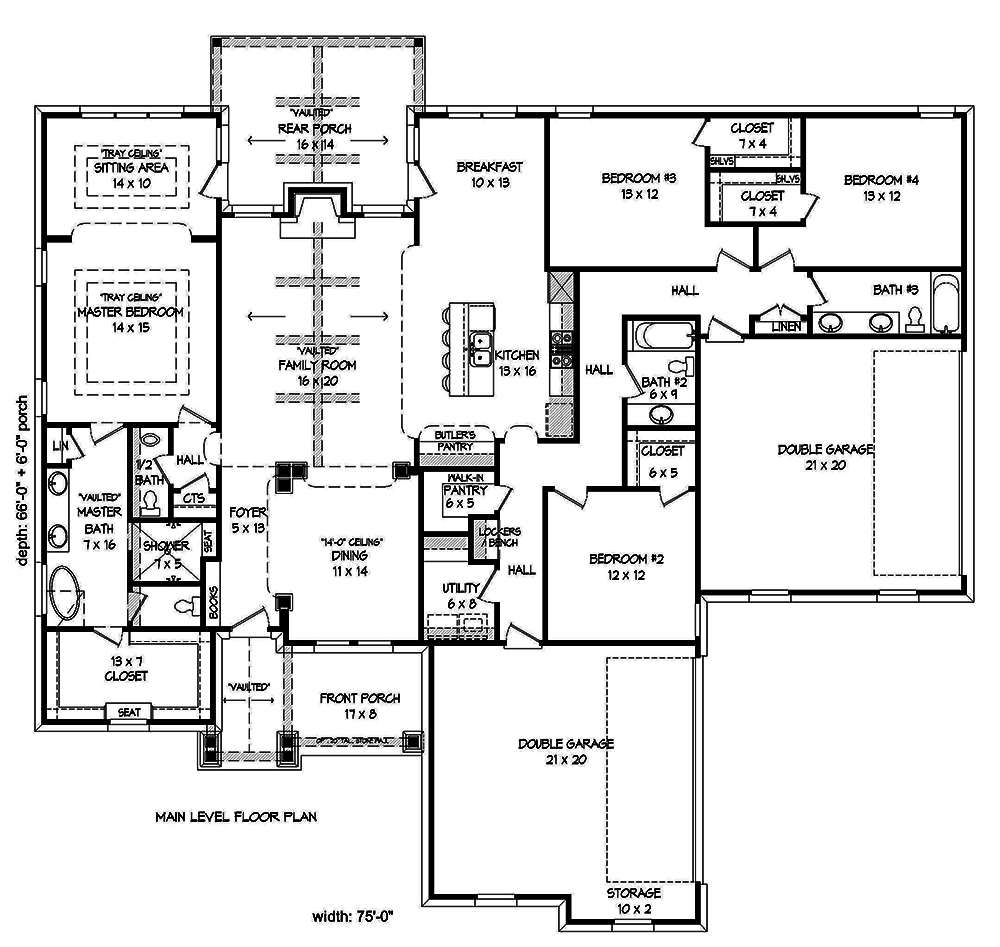 Floor Plan First Story of Craftsman Plan #196-1022
