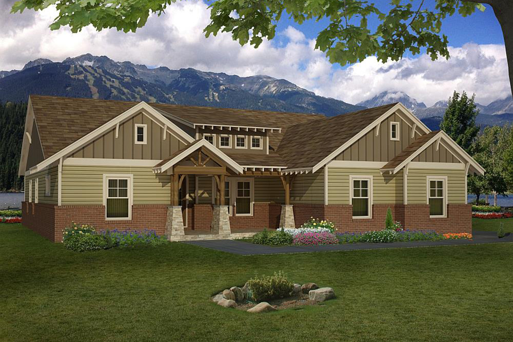 Front elevation of Arts and Crafts home (ThePlanCollection: House Plan #196-1022)