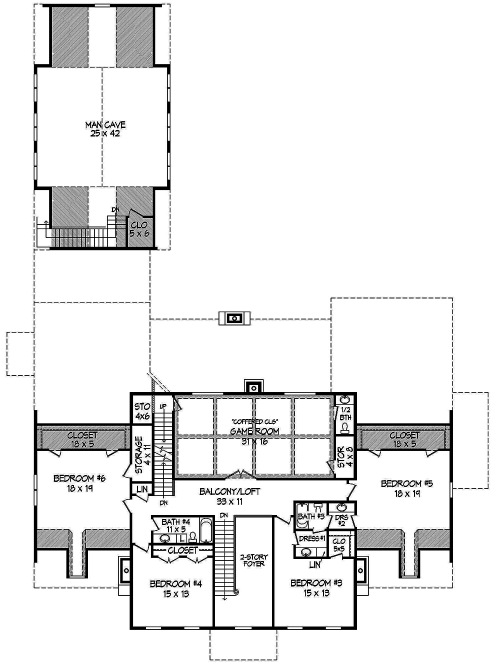 Floor Plan Second Story of Georgian Plan #196-1023