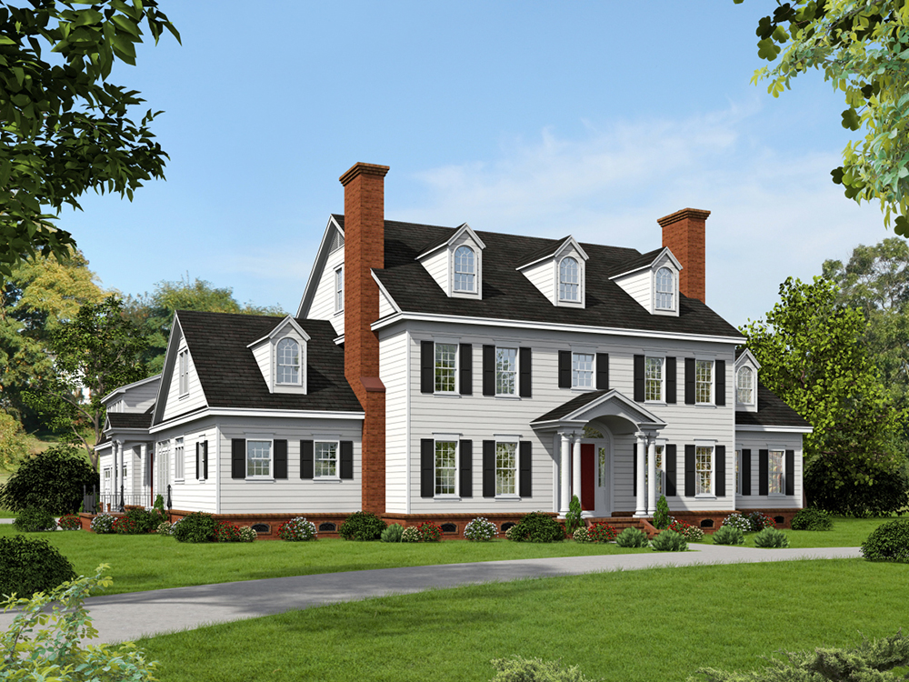 Front elevation of Georgian home (ThePlanCollection: House Plan #196-1023)