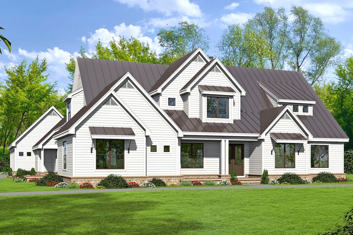 Color rendering of Luxury home plan (ThePlanCollection: House Plan #196-1029)