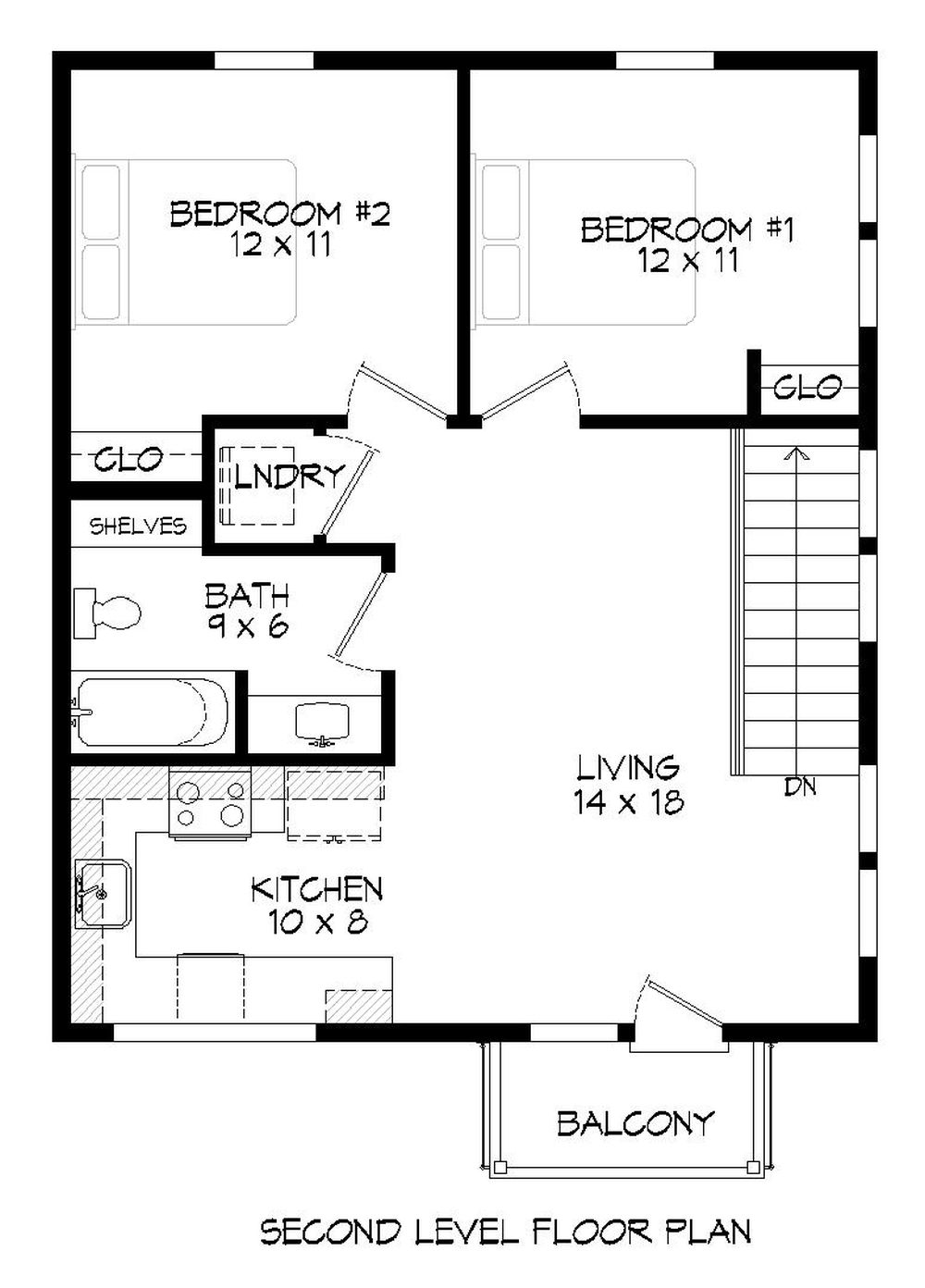 Floor Plan Second Story of Garage w/Apartments Plan #196-1030