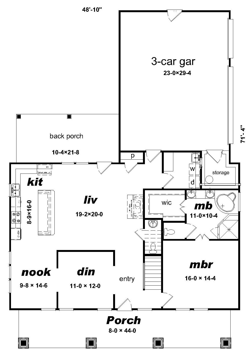 Floor Plan First Story of Craftsman Plan #196-1031