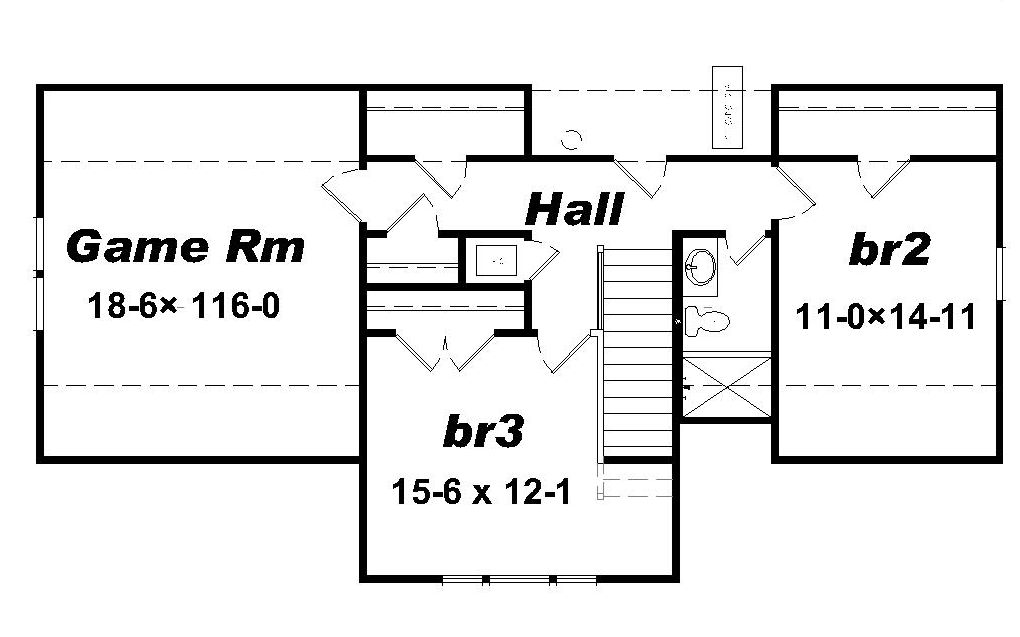 Floor Plan Second Story of Craftsman Plan #196-1031