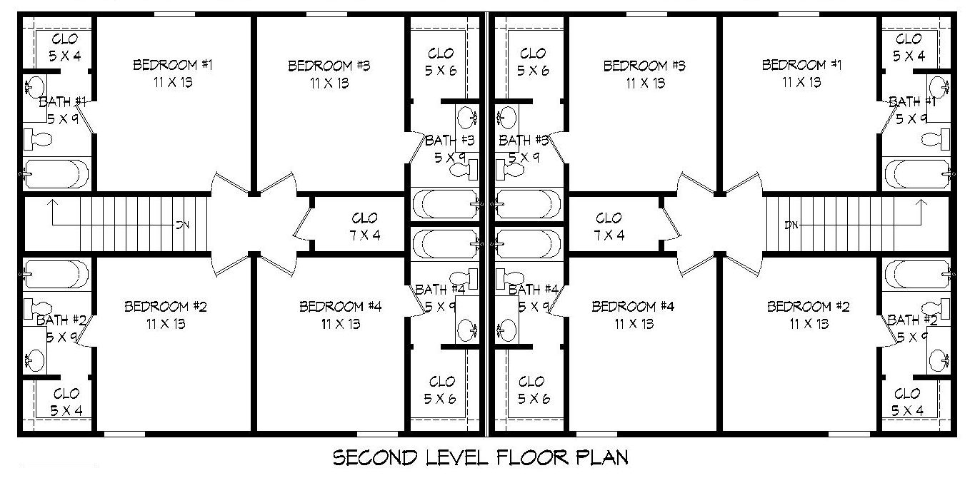 Floor Plan Second Story of Multi-Unit Plan #196-1034