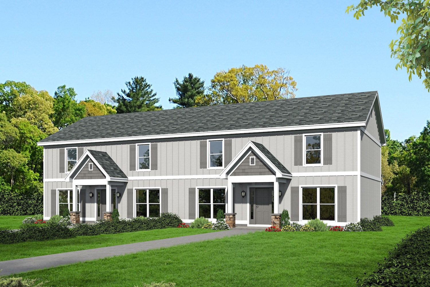 Color rendering of Multi-Unit home plan (ThePlanCollection: House Plan #196-1034)