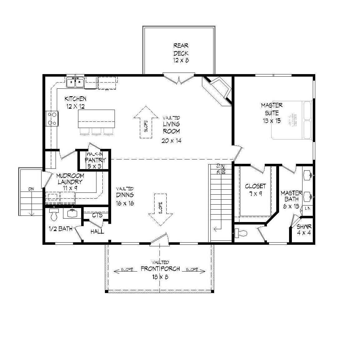 Floor Plan First Story of Country Plan #196-1035