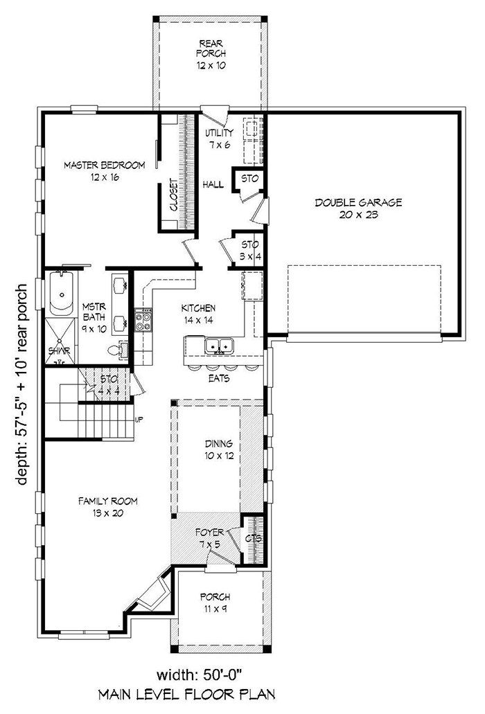 Floor Plan First Story of European Plan #196-1037