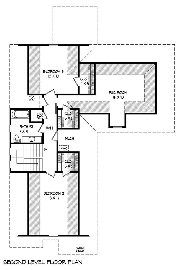 Floor Plan Second Story of European Plan #196-1037