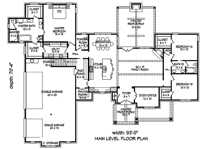 Floor Plan First Story of Country Plan #196-1038