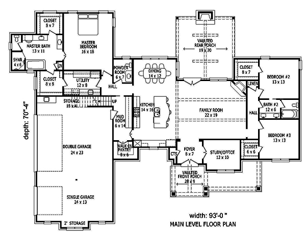 Floor Plan First Story of Traditional Plan #196-1040