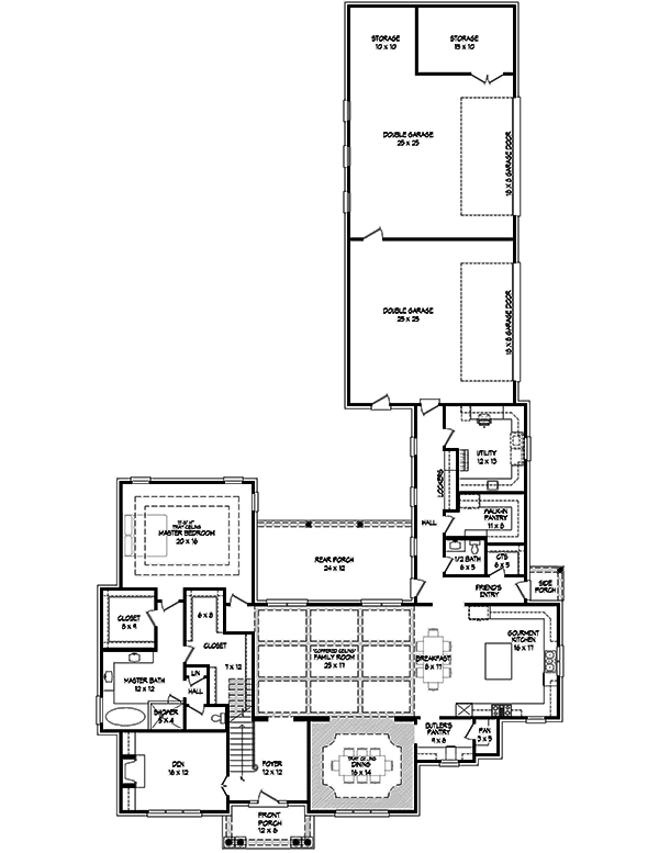 Floor Plan First Story of European Plan #196-1043