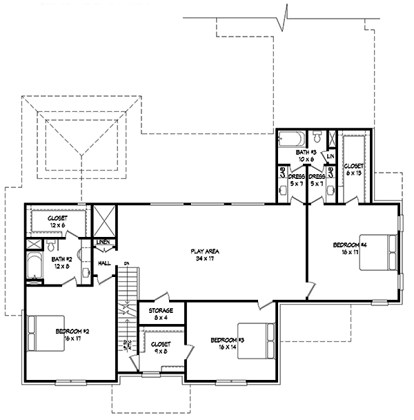 Floor Plan Second Story of European Plan #196-1043
