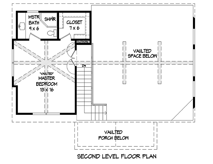 Floor Plan Second Story of Cottage Plan #196-1045