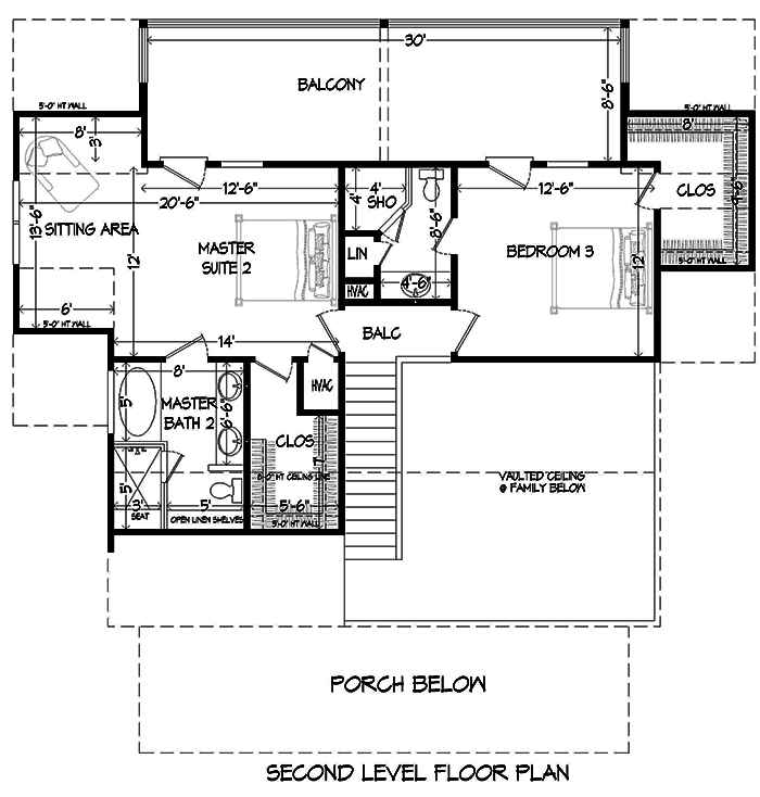 Floor Plan Second Story of Craftsman Plan #196-1046