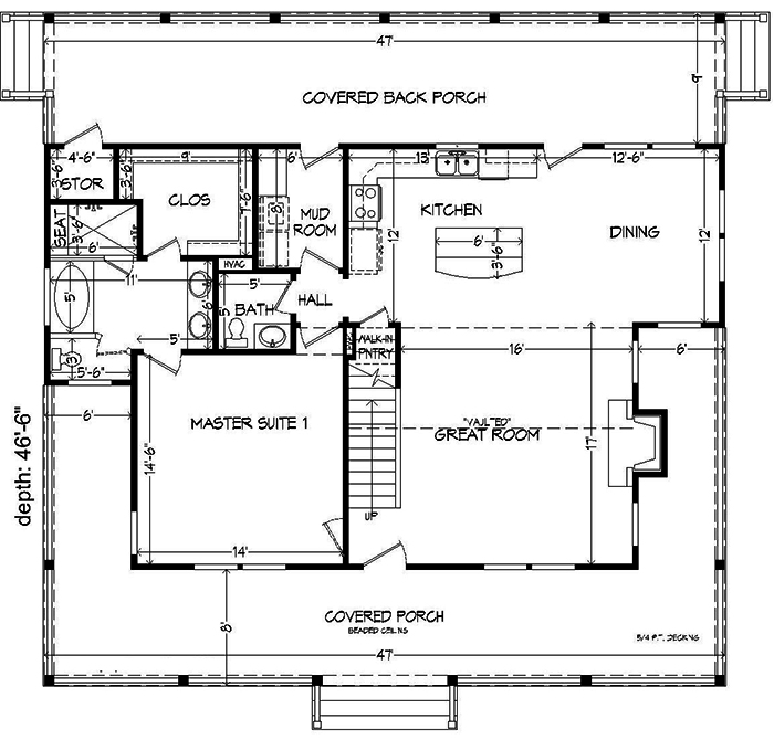 Floor Plan First Story of Country Plan #196-1047