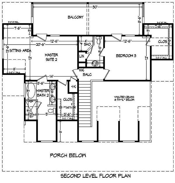 Floor Plan Second Story of Country Plan #196-1047