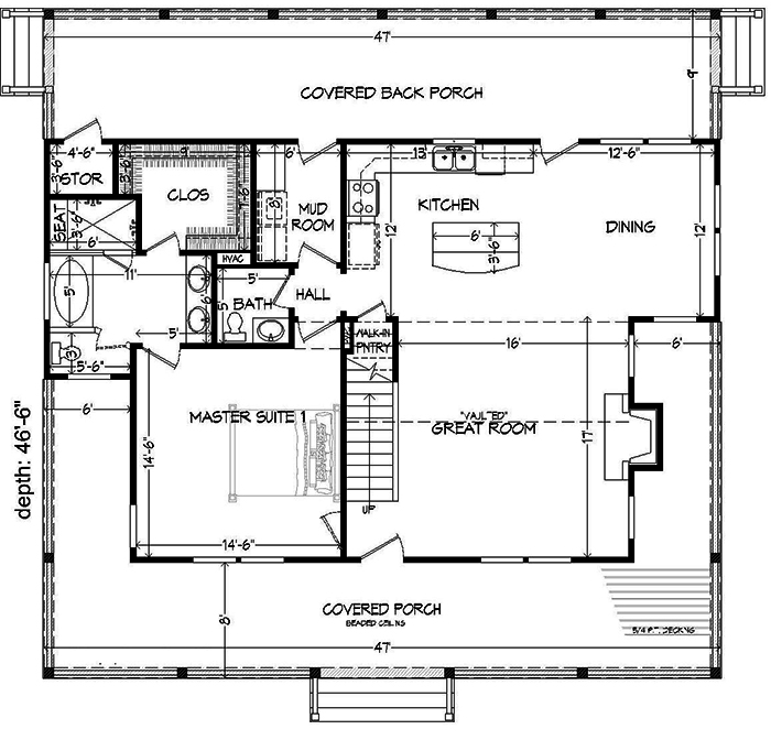 Floor Plan First Story of Craftsman Plan #196-1048
