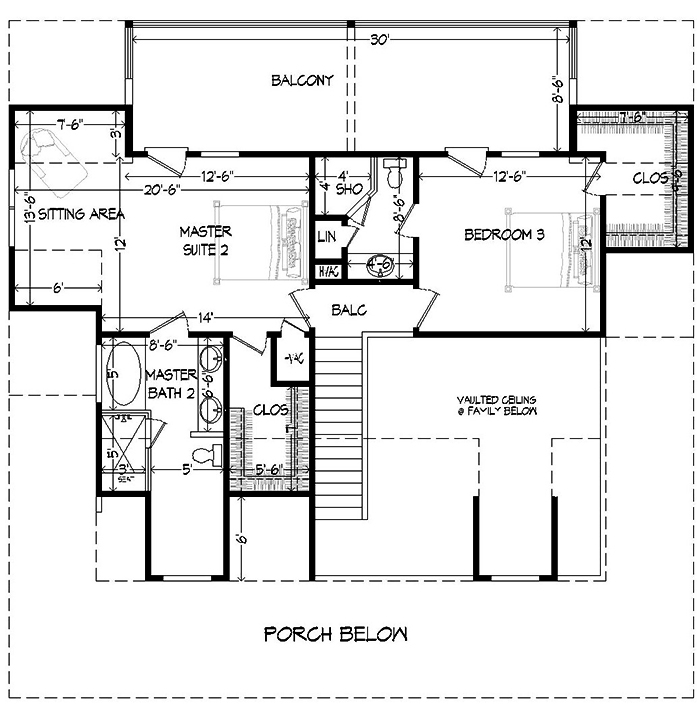 Floor Plan Second Story of Craftsman Plan #196-1048