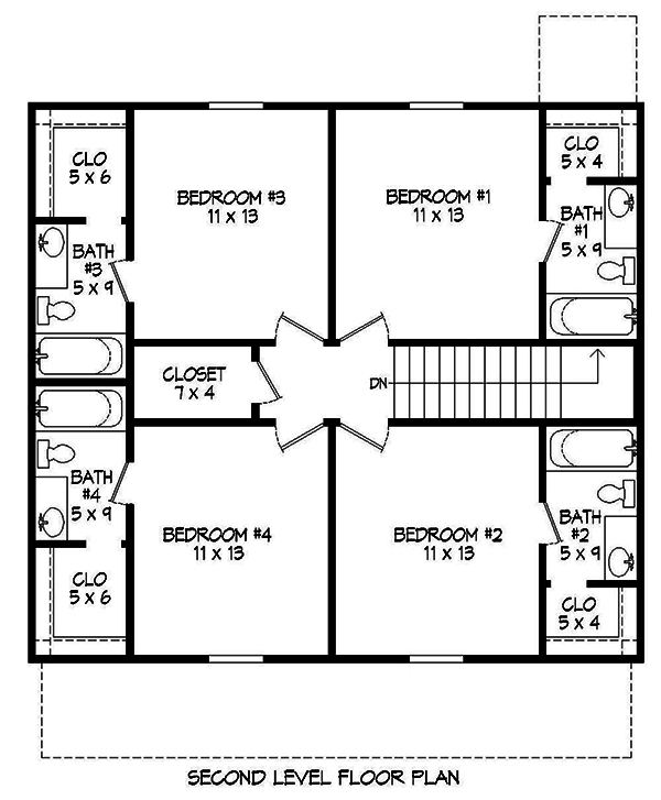Floor Plan Second Story of Colonial Plan #196-1052