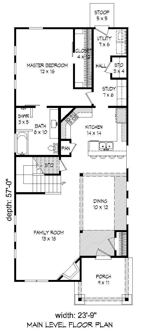 Floor Plan First Story of Cottage Plan #196-1053