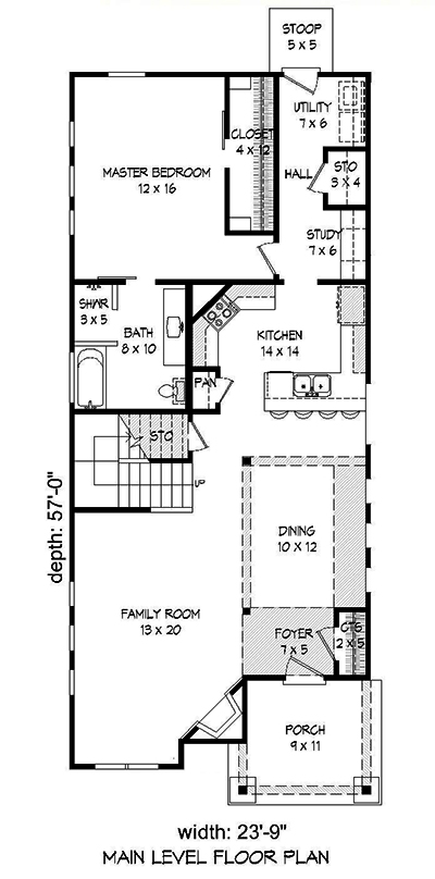 Floor Plan First Story of Cottage Plan #196-1055