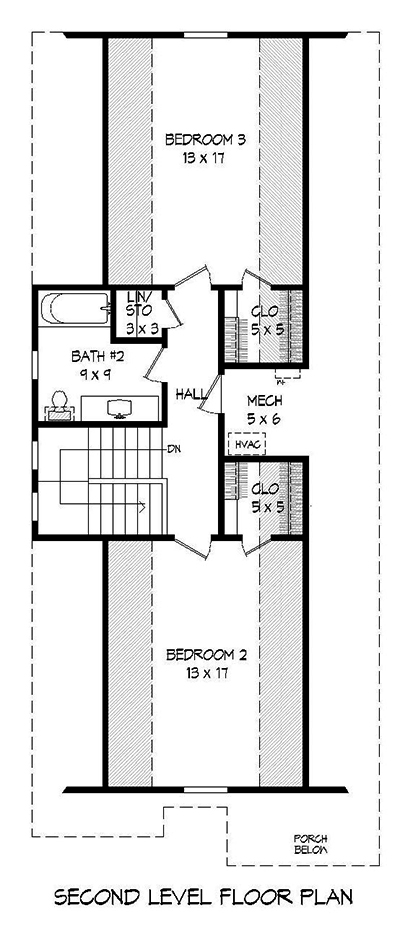 Floor Plan Second Story of Cottage Plan #196-1055