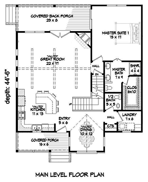 Floor Plan First Story of Cottage Plan #196-1057