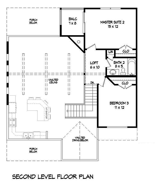 Floor Plan Second Story of Cottage Plan #196-1057