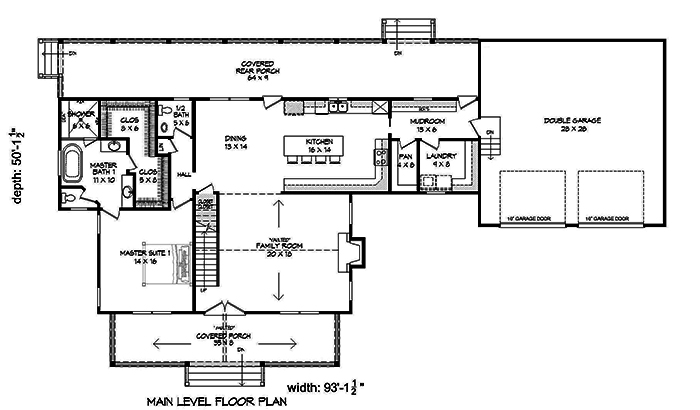 Floor Plan First Story of Country Plan #196-1059