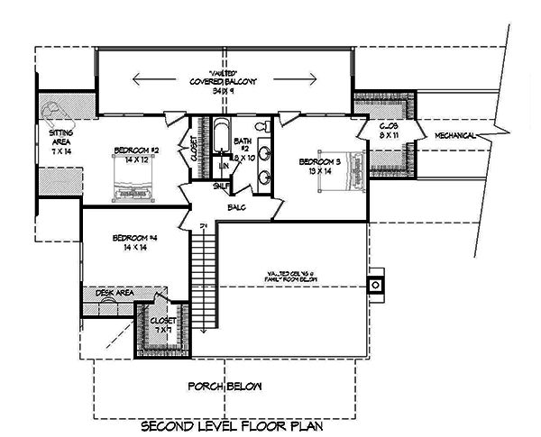 Floor Plan Second Story of Country Plan #196-1059