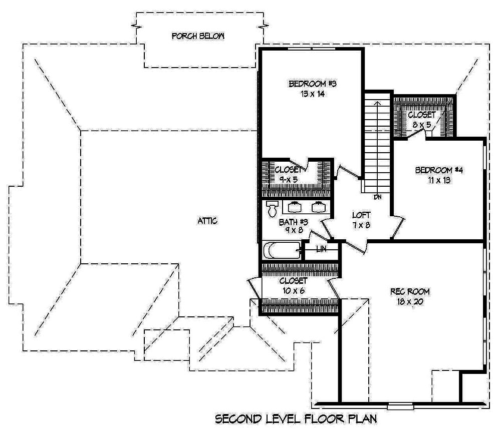 Floor Plan Second Story of Traditional Plan #196-1060