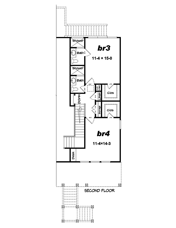 Floor Plan Second Story of Vacation Homes Plan #196-1061