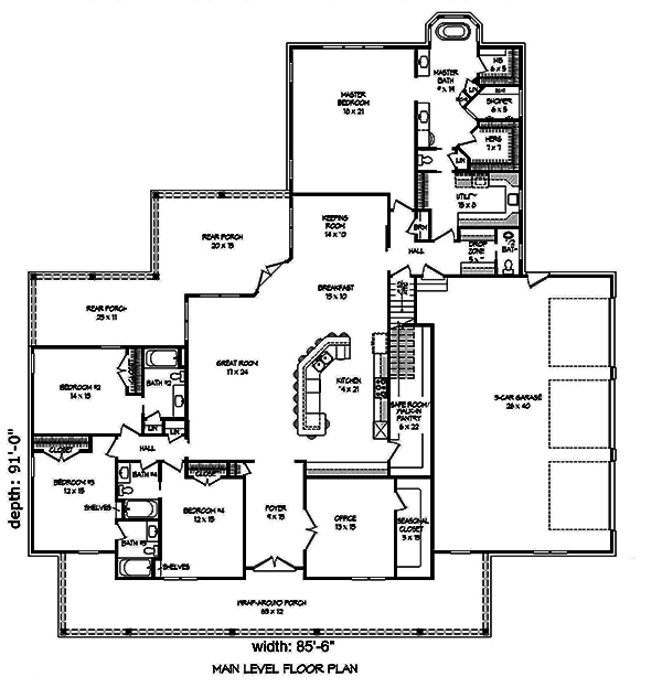 Floor Plan First Story of Ranch Plan #196-1063