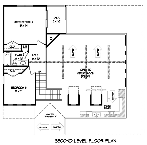 Floor Plan Second Story of Country Plan #196-1065
