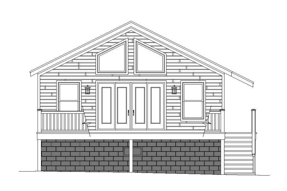 Home Plan Rear Elevation of this 1-Bedroom,780 Sq Ft Plan -196-1068
