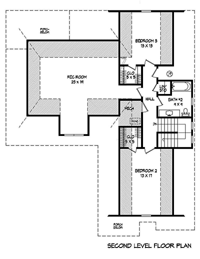Floor Plan Second Story of Cottage Plan #196-1071