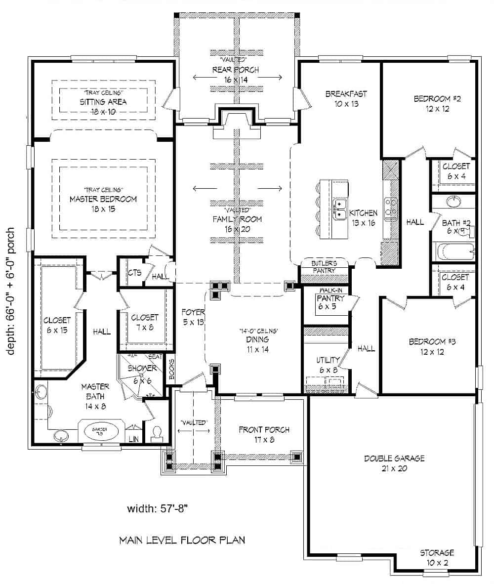 Floor Plan Main Level of Traditional Plan #196-1074