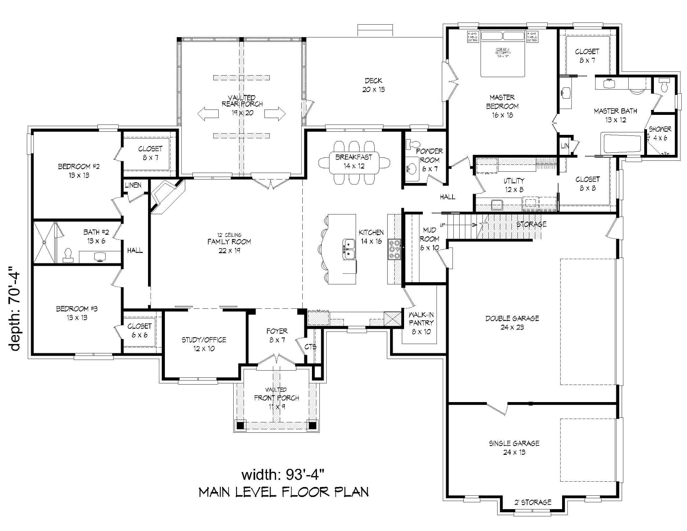Floor Plan Main Level of European Plan #196-1075