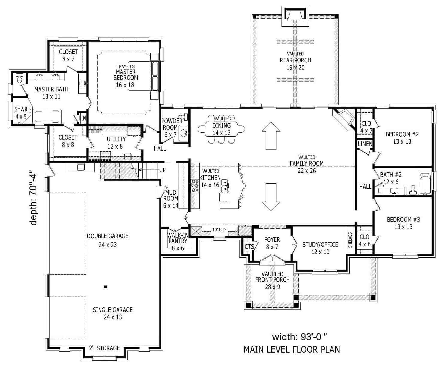 Floor Plan First Story of Traditional Plan #196-1078