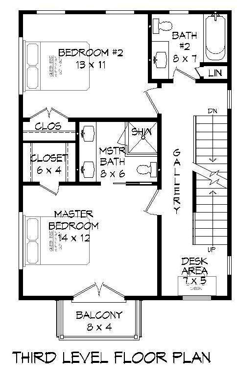 Floor Plan Third Story of Modern Plan #196-1081