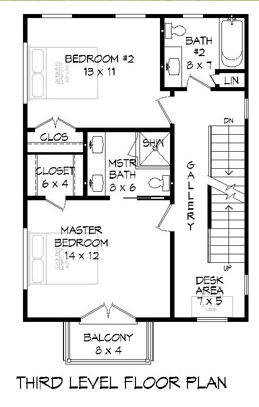 Floor Plan Third Story of Modern Plan #196-1082