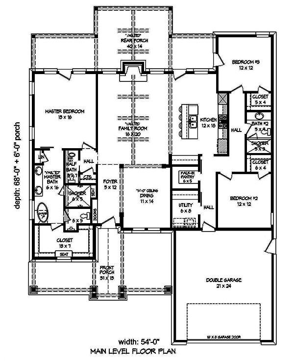 Floor Plan First Story of Traditional Plan #196-1084