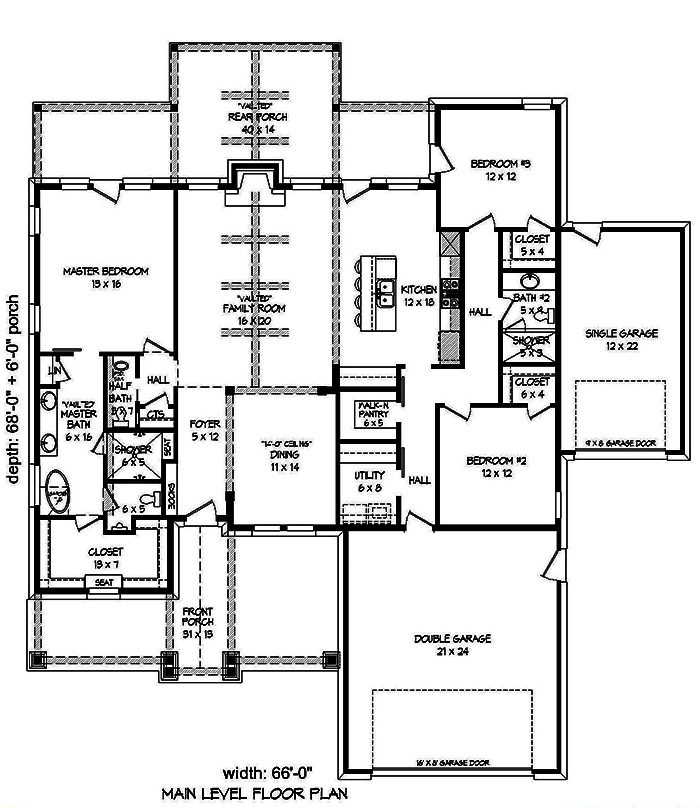 Floor Plan First Story of Traditional Plan #196-1085